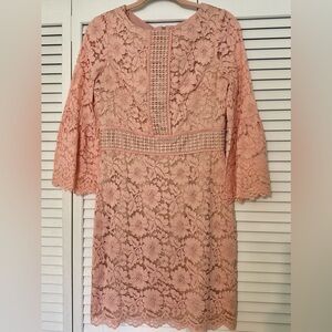Vince Camuto Blush Pink Floral Lace Midi Dress